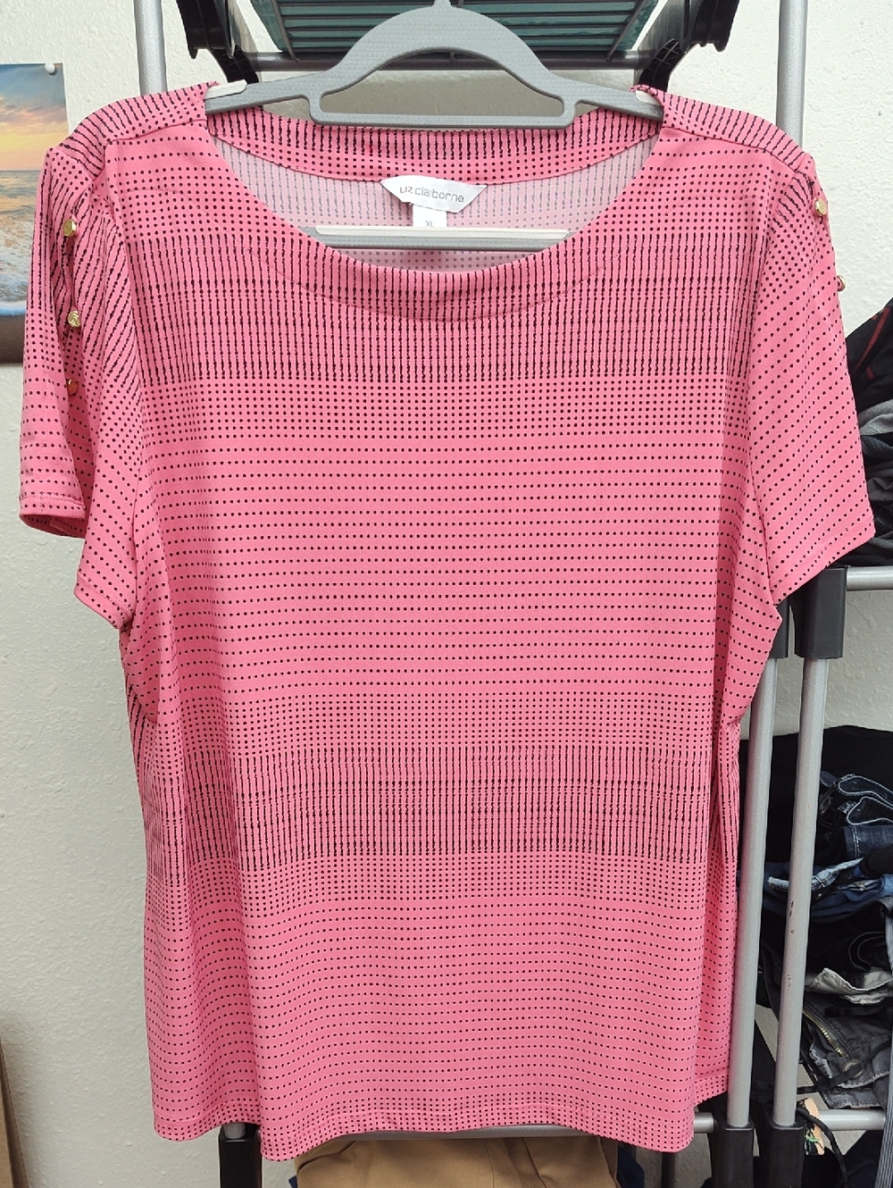 Liz Claiborne Pink Short Sleeve Dot Print Top